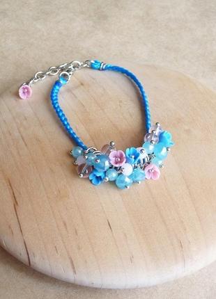 Сине розовый браслет с цветами, украшение на руку, подарок девочке1 фото