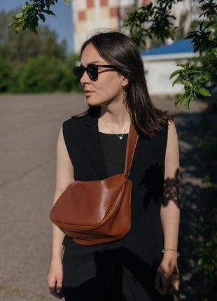 Карамельная женская сумка, коричневая сумка из натуральной кожи3 фото