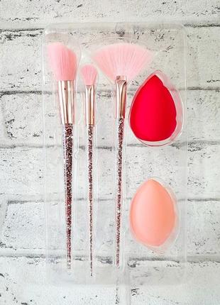 Набор кистей и спонжиков для макияжа ruby face princess (5 предметов) розовый2 фото
