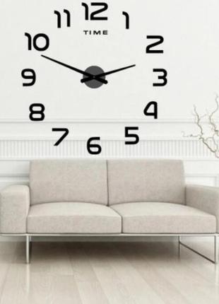 Большие настенные часы diy clock new 55 черный, серебро  с цифрами3 фото