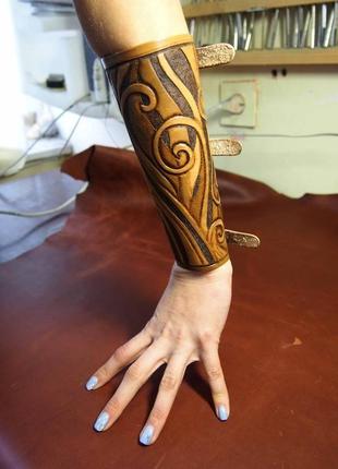 Шкіряний браслет коричневий, браслет на руку, жіночий браслет з різьбленням по шкірі2 фото