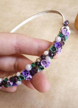 Фіолетовий обруч для волосся з квітами, квіти ручної роботи, прикраси для волосся, подарунок дівчинці