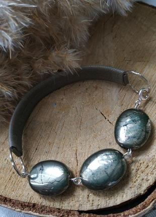 Серебряный браслет с пиритом ′лунное затмение′3 фото