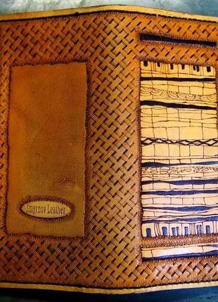 Шкіряний гаманець етнічний, орнамент на гаманець, гаманець з етнічним малюнком4 фото