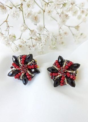 Хрустальные сережки бордово-черного цвета, серьги на день независимости, отличный подарок