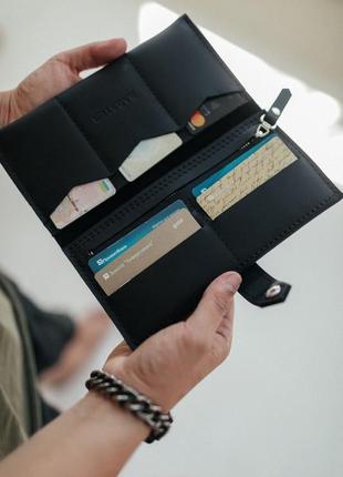 Шкіряний гаманець, великий гаманець з натуральної шкіри, чорний чоловічий (жіночий) гаманець