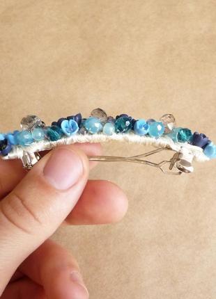 Блакитна шпилька для волосся з квітами, прикраси для волосся, подарунок дівчині2 фото