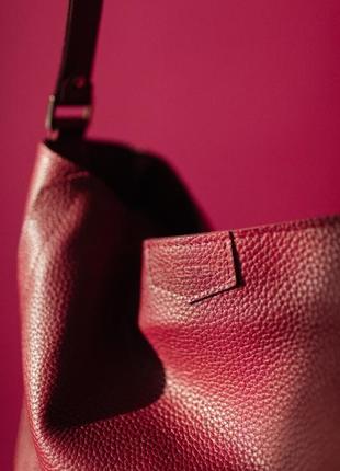 Бордова шкіряна сумка, шкіряний шоппер марсала, жіноча сумка5 фото