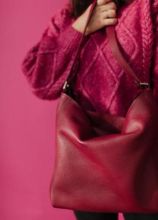 Бордова шкіряна сумка, шкіряний шоппер марсала, жіноча сумка4 фото