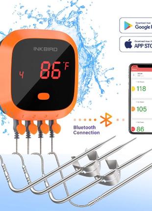 Сток bbq термометр inkbird ibt-4xc цифровий із bluetooth на 4 щупи, захист ipx57 фото