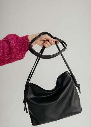Стильная черная кожаная сумка, женская сумка из кожи, шопер кожа1 фото