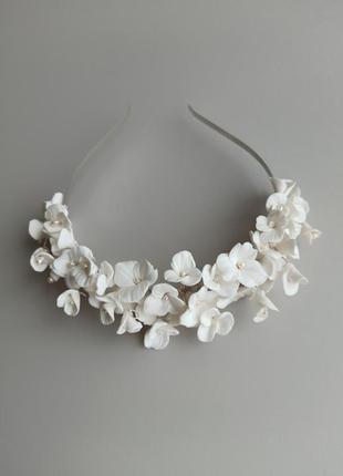 Диадема-обруч для волос, цветочный ободок из ювелирной проволоки белого цвета ksenija vitali1 фото