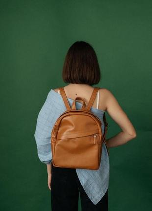 Карамельный кожаный рюкзак, коричневый рюкзак из натуральной кожи5 фото