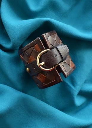 Коричневый кожаный плетеный браслет4 фото