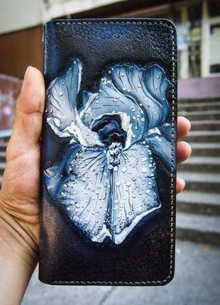 Жіночий гаманець на блискавці, шкіряний клатч жіночий гаманець з ірисом3 фото