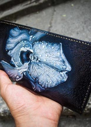 Жіночий гаманець на блискавці, шкіряний клатч жіночий гаманець з ірисом4 фото