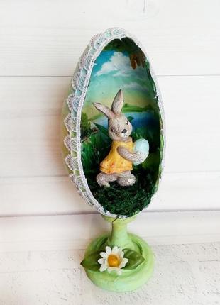 Пасхальное яйцо на подставке с кроликом внутри сувенир на пасху2 фото