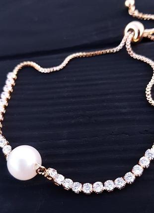 Браслет позолочений з натуральною білою перлиною браслет с жемчугом жемчужный браслет для невесты