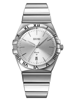 Мужские классические часы skmei 9257 (серебристые с серебристым циферблатом)