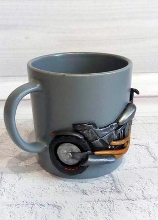 Чашка для мотоциклиста (байкера) декор кружки полимерной глиной2 фото