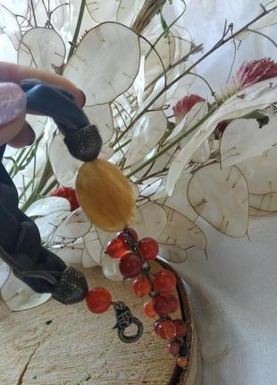 Браслет кожаный с натуральным сердоликом и авантюрином ′гроздь рябины′4 фото