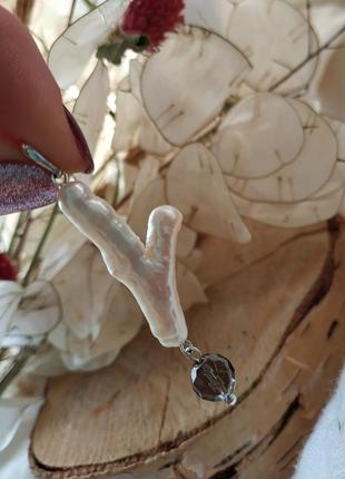 Срібна підвіска, кулон з бароковим перлами і раухтопазом 'галочка'1 фото