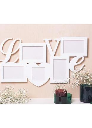 Фоторамка «love» 54х35 см, фото 10х15 см- 4 шт, 10х10 см -1 шт