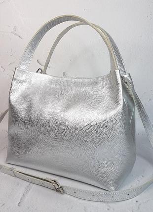 Сумка жіноча "жаклін-плюс" натуральна шкіра, срібний флотар