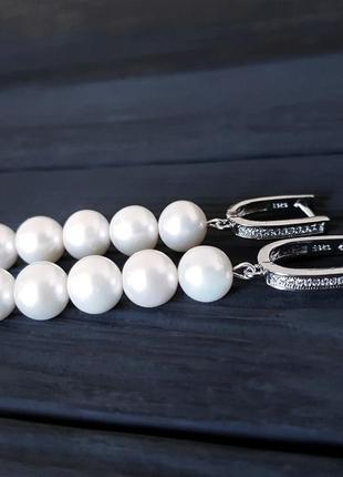Срібні сережки весільні чи святкові з натуральними перлами серьги свадебные с жемчугом праздничные3 фото