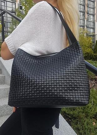 Сумка жіноча "жаклін-плюс" натуральна шкіра, чорна тиснення венето