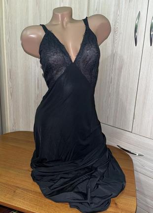 Женская качественная длинная черная ночная рубашка s1 фото