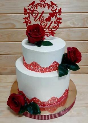 Топпер в торт весільний "два ініціали в монограмі"розмір 28х15 см2 фото