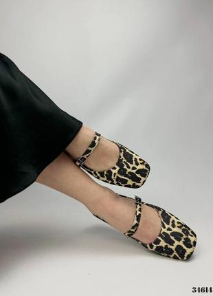 Изысканные кожаные леопардовые балетки мери джейн с ремешком