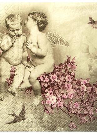 Серветка ангели на квітучій гілці 33 см 2-71391 фото