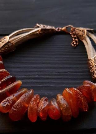 Комплект з натурального бурштину намисто браслет сережки бусы из натурального янтаря браслет янтарь2 фото