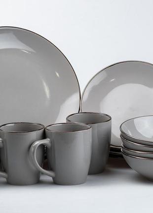 Столовый сервиз тарелок и кружек на 4 персоны керамический чашки 400 мл1 фото