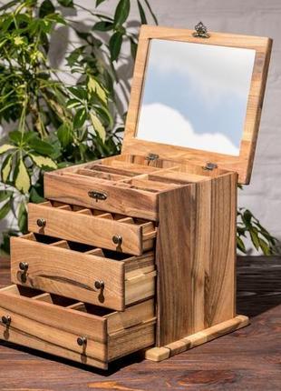 Скринька для прикрас з дерев'яною кришкою та дзеркалом розмір m з волоського горіха | eb-11.25 фото