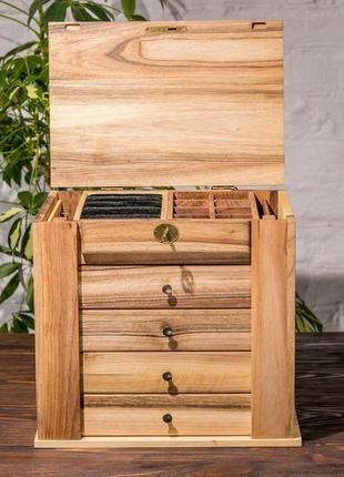 Дерев'яна скринька для годинників та прикрас з дерев'яною кришкою | eb-12.12 фото