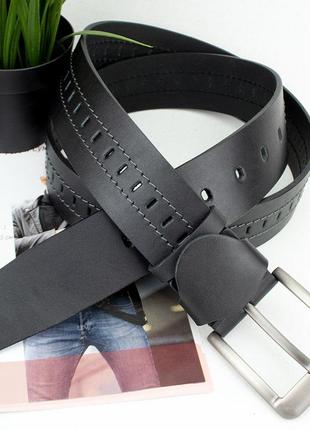 Ремень мужской кожаный sf-453 (135 см) широкий черный6 фото