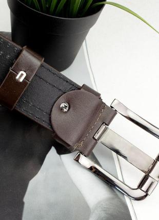 Ремень мужской кожаный ps-4555 (125 см) широкий коричневый6 фото