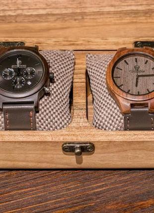 Шкатулка из дерева для двух часов с деревянной крышкой | eb-14.2.2