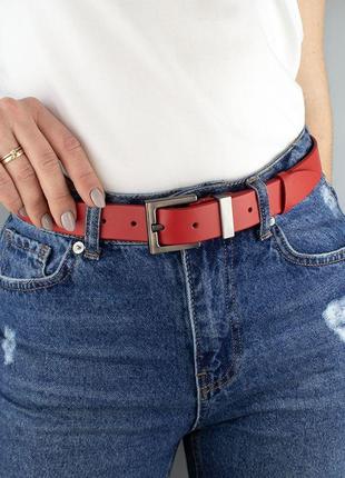 Ремень женский кожаный jk-3021 red под джинсы красный (115 см)8 фото