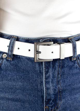 Ремень женский кожаный jk-3021 white под джинсы белый (120 см)8 фото