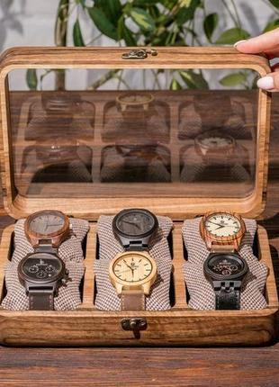 Скринька для годинників дерев'яна на шість комірок зі скляною кришкою | eb-14.6.11 фото