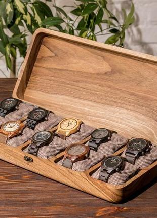 Скриньки для годинників з дерев'яною кришкою на 10 комірок з персональним гравіюванням | eb-14.10.21 фото