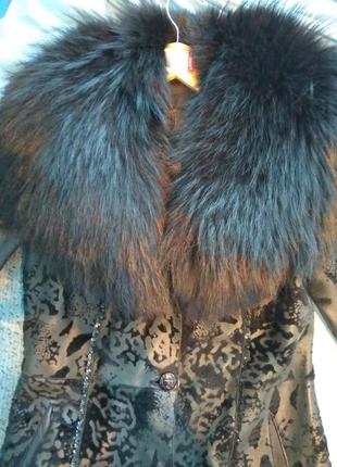 Шикарное длинное кожаное пальто отороченное мехом2 фото