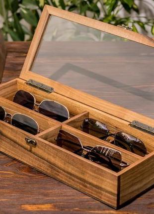 Дерев'яний футляр для чотирьох пар окулярів зі скляною кришкою | eb-15.52 фото