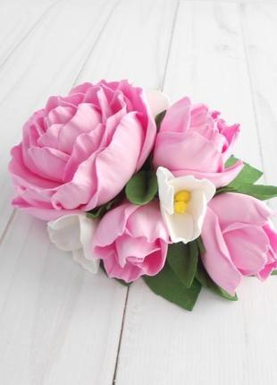 Гребінь з трояндами на весілля рожева шпилька з квітами подарунок жінці на 8 березня прикраса дівчини1 фото