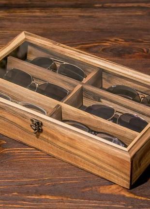 Дерев'яний футляр для шести пар окулярів зі скляною кришкою | eb-15.73 фото