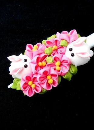 Оригінальна шпилька для жінки прикраса для волосся з рожевими квітами канзаші подарунок дівчині2 фото